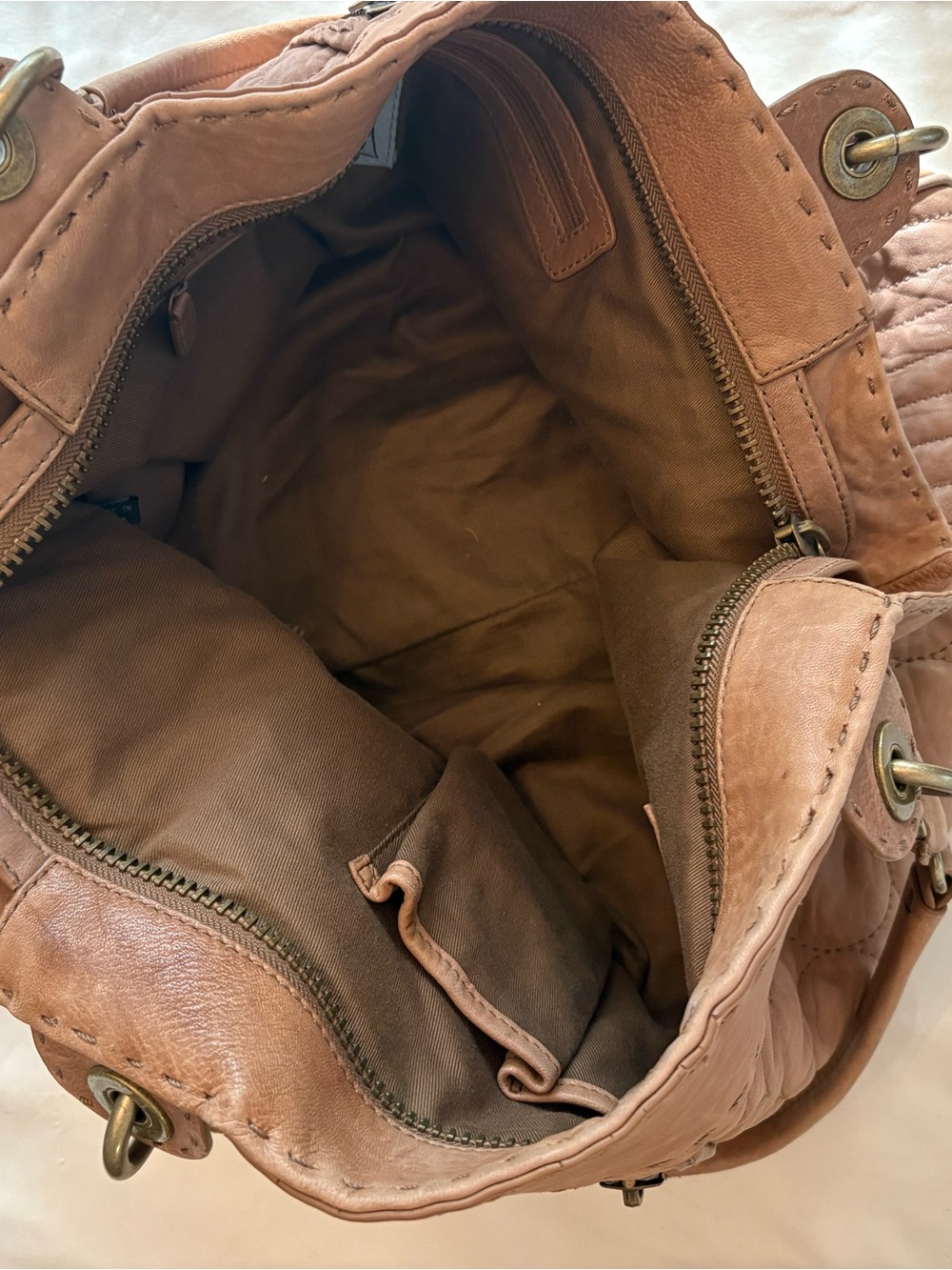 Cynthia Rowley Quilted Tan Leather Tote Handbag - Picture 4 of 6